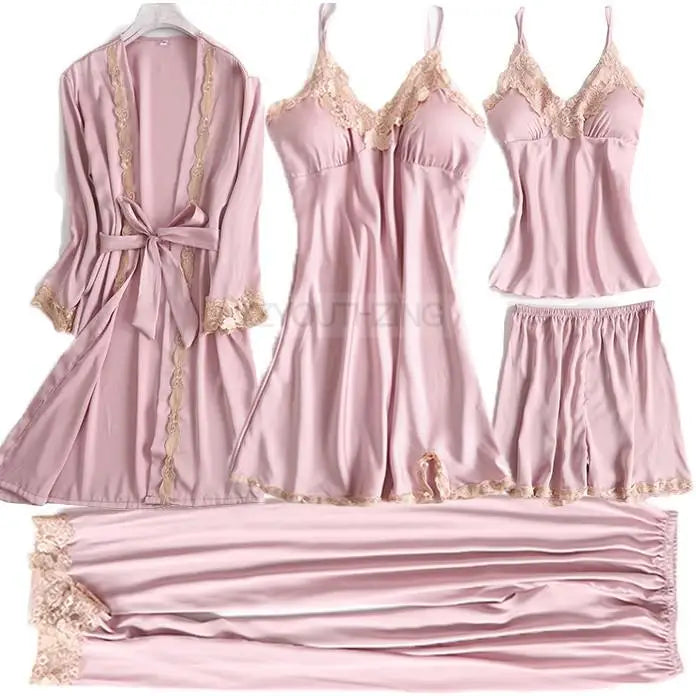 Lace Satin Suspender Pajama Set - Sexy Hollow Out Strap Top & Shorts Sleepwear