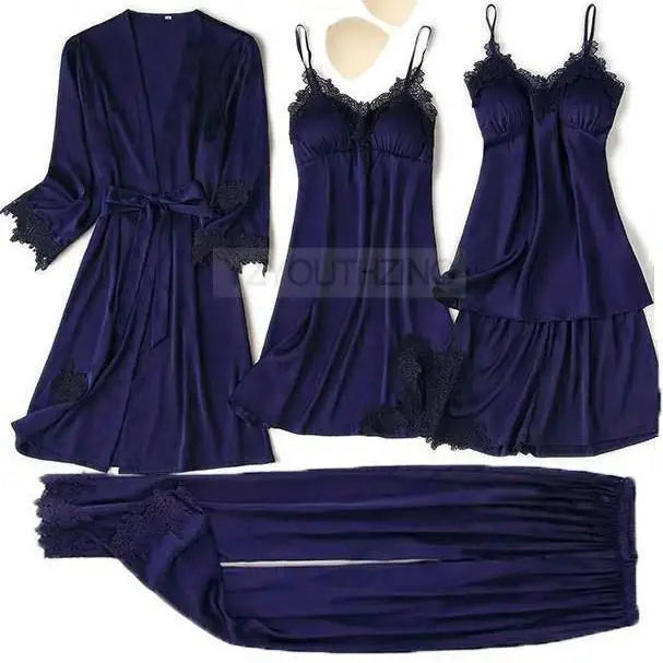Lace Satin Suspender Pajama Set - Sexy Hollow Out Strap Top & Shorts Sleepwear