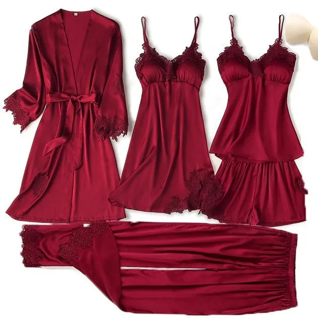 Lace Satin Suspender Pajama Set - Sexy Hollow Out Strap Top & Shorts Sleepwear