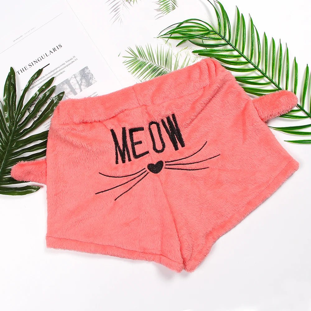 Fleece Hooded Pajama Set - Warm Thick Winter Sleepwear & Cat Print Homewear for Women