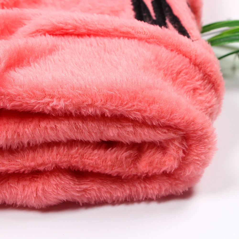 Fleece Hooded Pajama Set - Warm Thick Winter Sleepwear & Cat Print Homewear for Women