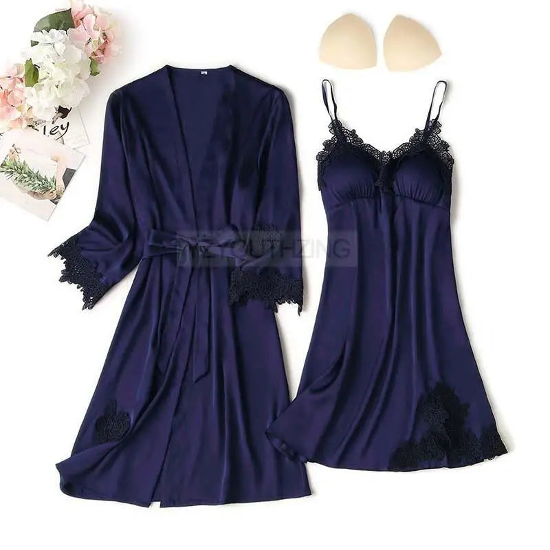 Lace Satin Suspender Pajama Set - Sexy Hollow Out Strap Top & Shorts Sleepwear