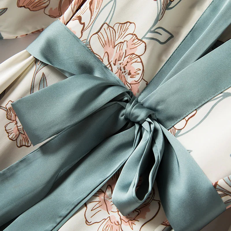 4-Piece Satin Pajama Set with Chest Pads - Sexy V-Neck Sleepwear & Robe for Women