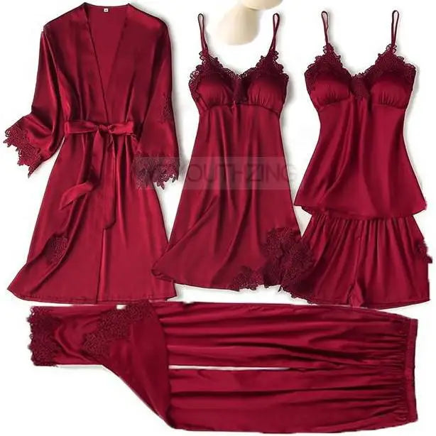 Lace Satin Suspender Pajama Set - Sexy Hollow Out Strap Top & Shorts Sleepwear