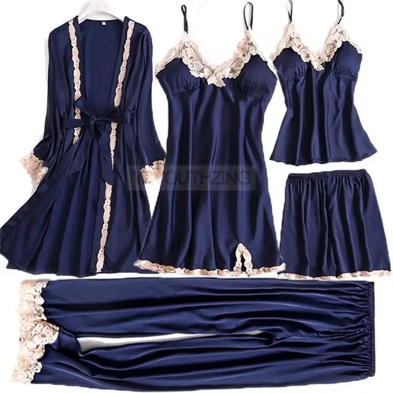 Lace Satin Suspender Pajama Set - Sexy Hollow Out Strap Top & Shorts Sleepwear