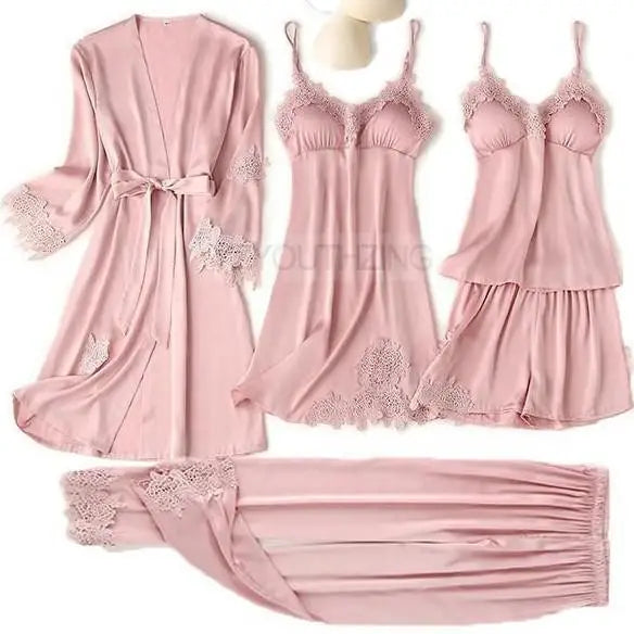 Lace Satin Suspender Pajama Set - Sexy Hollow Out Strap Top & Shorts Sleepwear