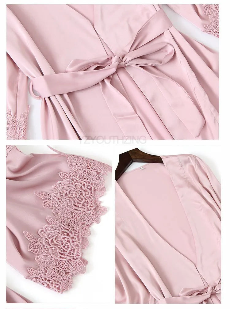 Lace Satin Suspender Pajama Set - Sexy Hollow Out Strap Top & Shorts Sleepwear