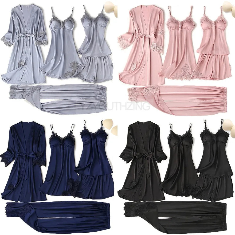 Lace Satin Suspender Pajama Set - Sexy Hollow Out Strap Top & Shorts Sleepwear