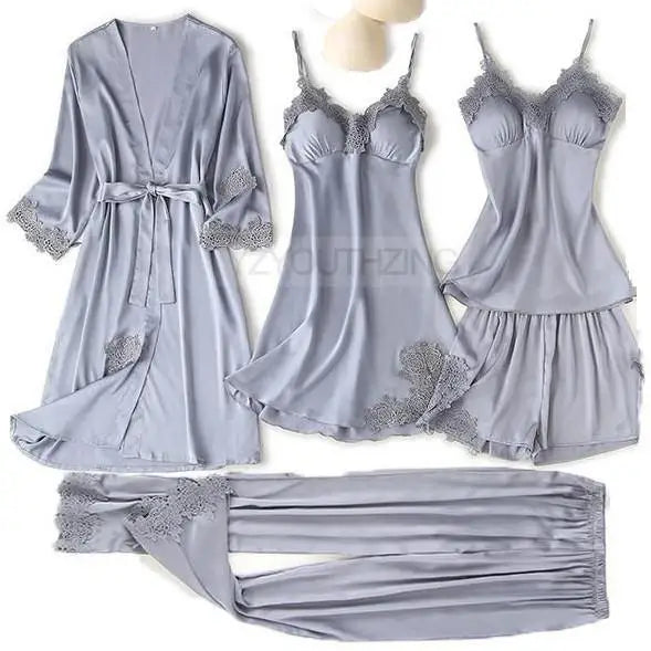 Lace Satin Suspender Pajama Set - Sexy Hollow Out Strap Top & Shorts Sleepwear