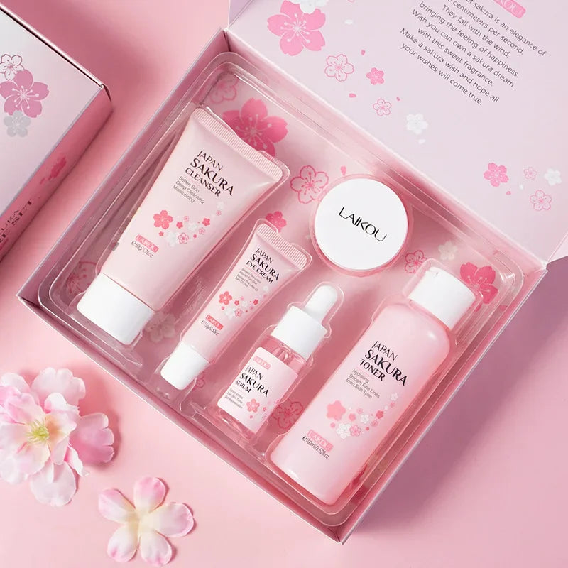 "LAIKOU Japanese Sakura 5-Piece Skincare Set - Anti-Aging Moisturizing Kit"