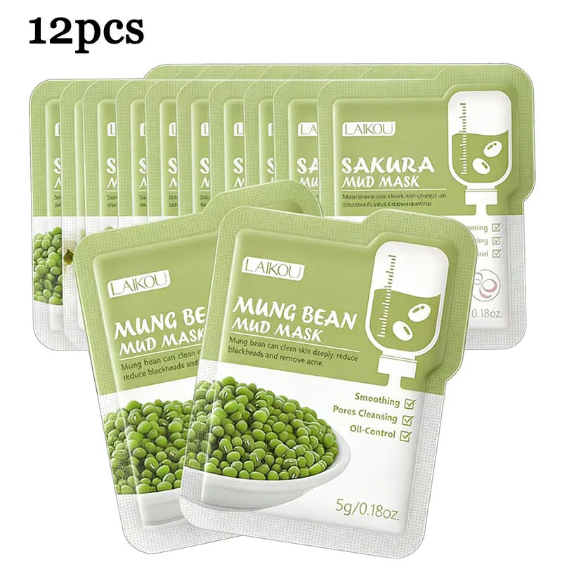 "12-Pack Japanese Sakura Mud Mask Set - Brightening & Deep Cleansing"
