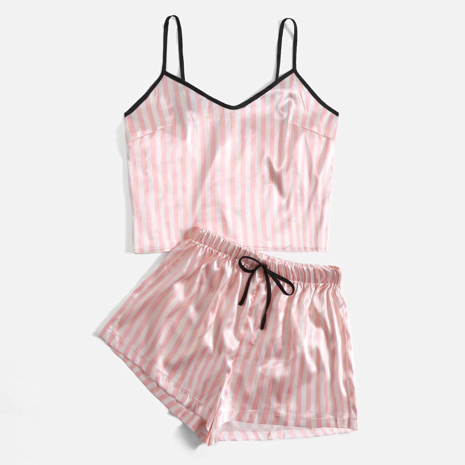 Striped Satin Cami Top & Shorts Pajama Set - Sexy Sleepwear for Women