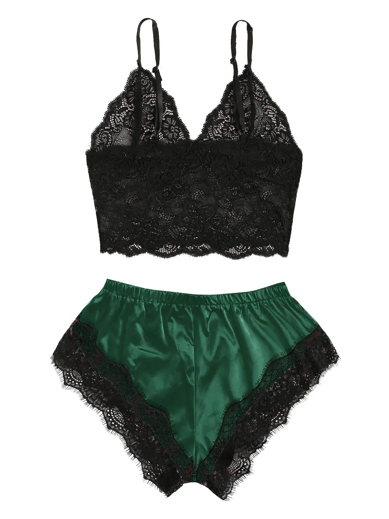 Satin Lace Cami Top & Shorts Pajama Set - Sexy Breathable Sleepwear for Women