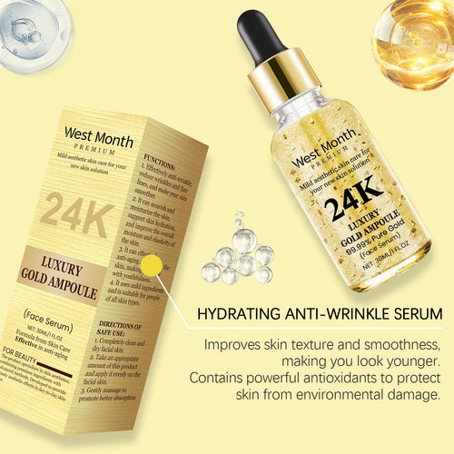 "24K Gold Luxury Skincare Set - Anti-Aging Serum, Cream & Eye Masks"