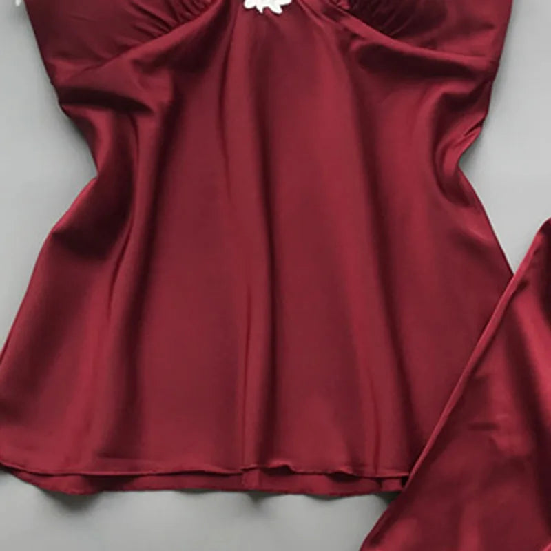 V-Neck Satin Camisole & Shorts Pajama Set - Sexy Lace Strap Sleepwear for Women