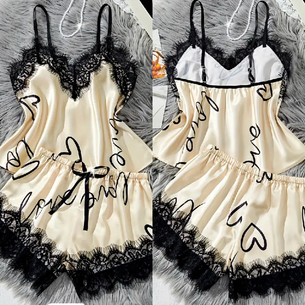 Satin Print Cami & Shorts Pajamas Set