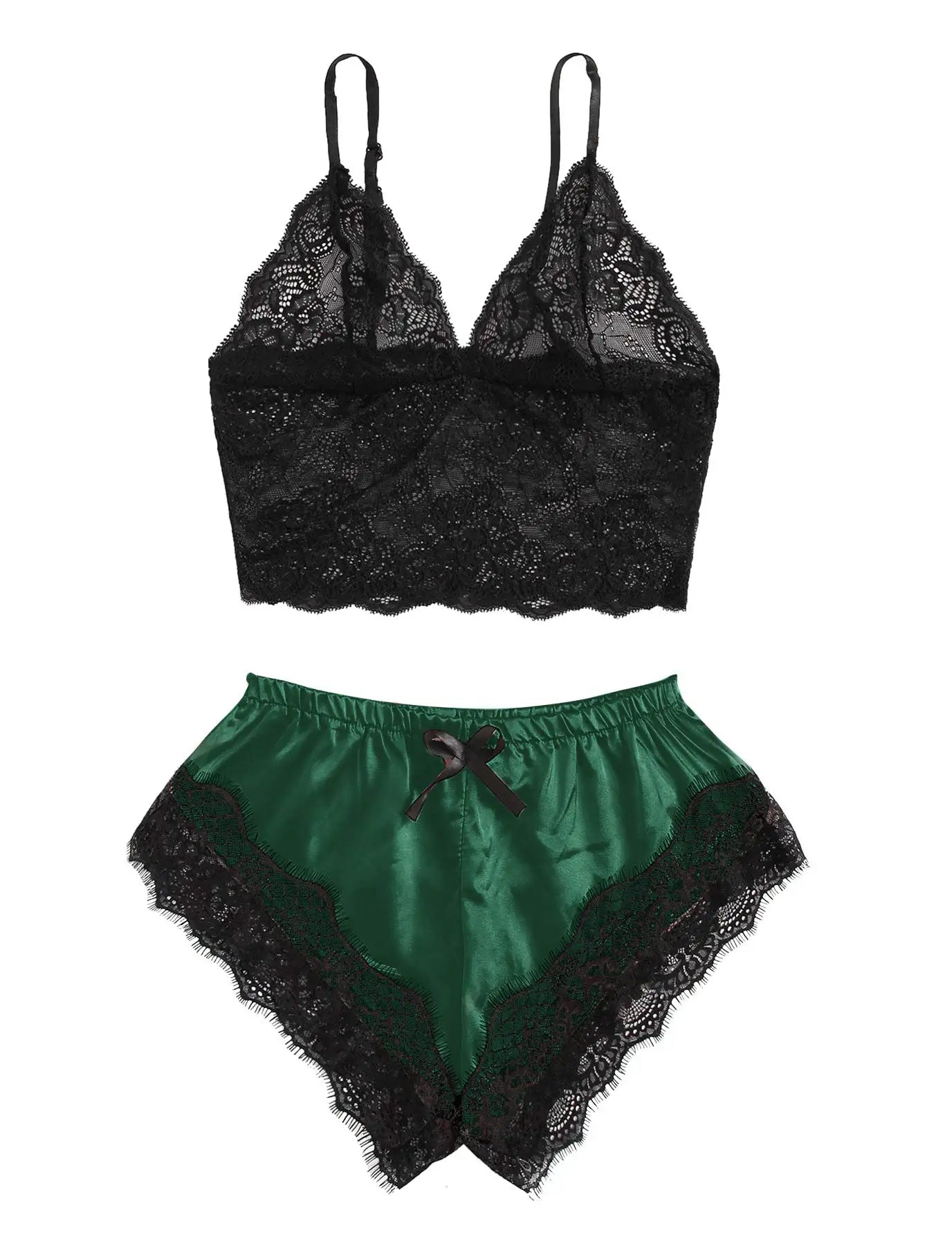 Satin Lace Cami Top & Shorts Pajama Set - Sexy Breathable Sleepwear for Women