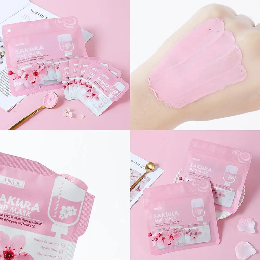 "12-Pack Japanese Sakura Mud Mask Set - Brightening & Deep Cleansing"